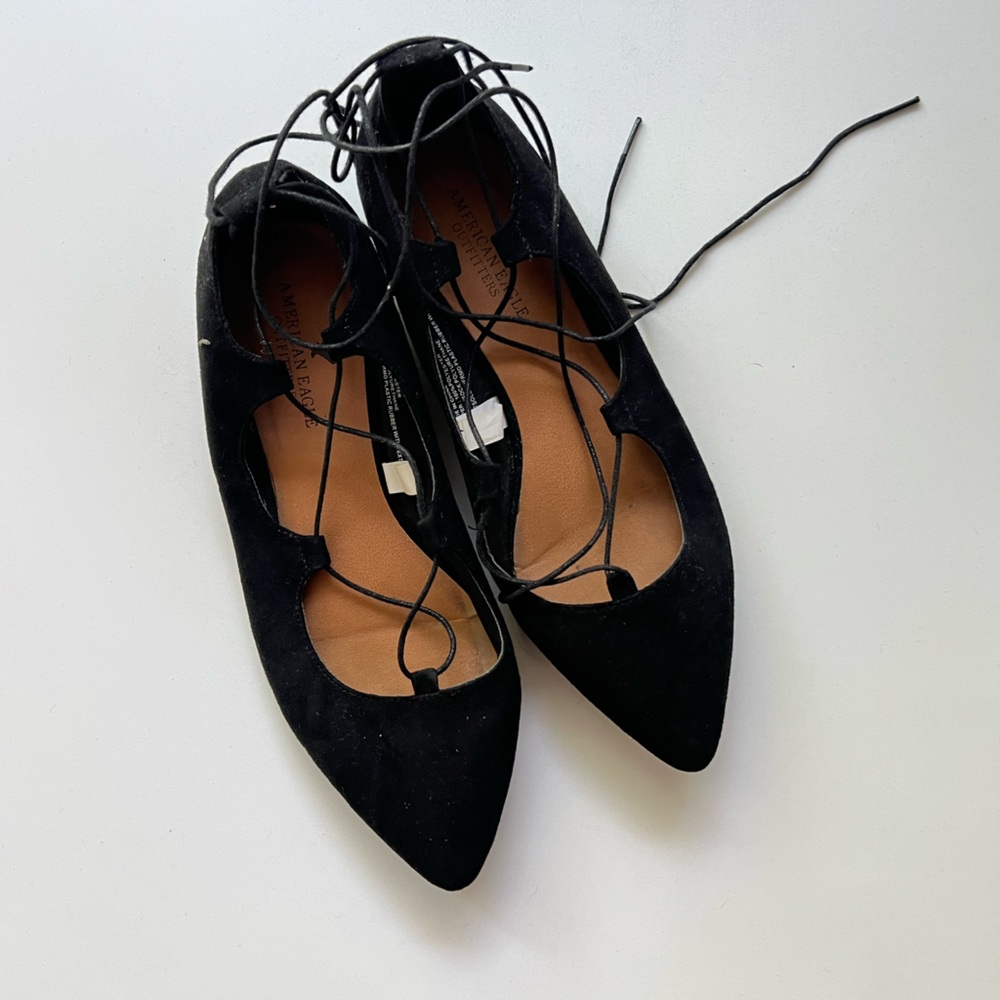 Black AE Lace Up Flats - Picture 2 of 6